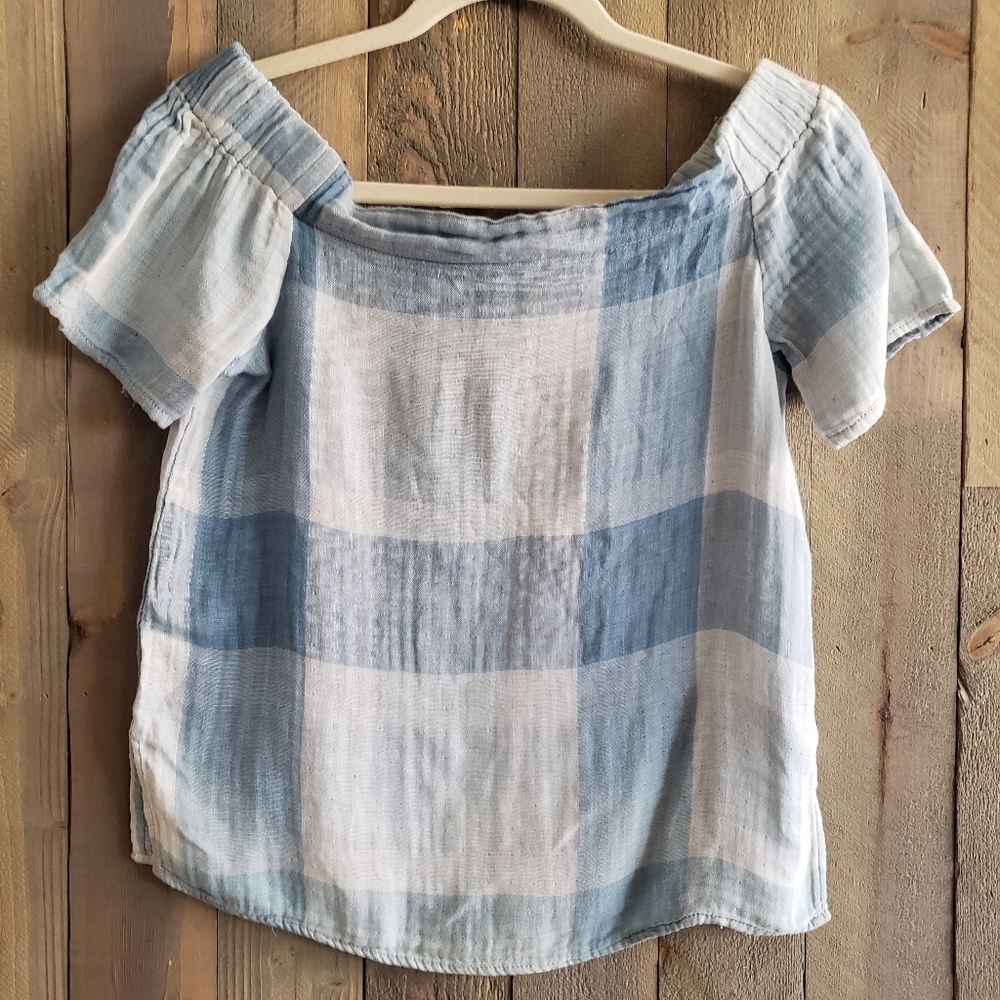 Blue Rain Top Size XS Blue Plaid Smock Neck